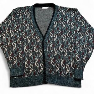Vintage multicolor paisley grandpa grunge preppy cardigan sweater size XL tall